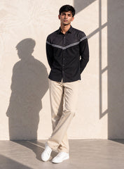 Black & Grey Cotton Satin Lounge Shirt With Angular Mix-Match Design