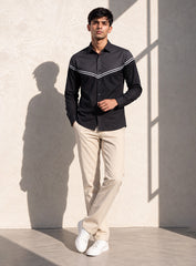 Black & Grey Cotton Satin Lounge Shirt With Angular Mix-Match Design
