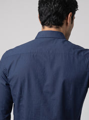 Blue Cotton Satin Lounge Shirt With Architectural Thread Embroidery