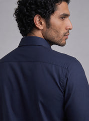 Royal Blue Cotton Satin Lounge Shirt With Floral Bead Hand Embroidery