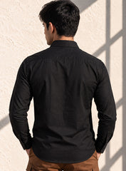 Black Cotton Satin Lounge Shirt With Zardozi & Bead Hand Embroidery