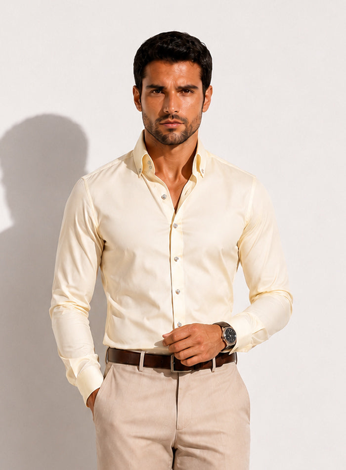 Light Lemon Cotton Satin Classic Formal Shirt