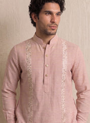 Light Pink Bhagalpuri Silk Kurta Pajama Set With Embroidery
