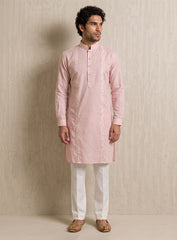Light Pink Bhagalpuri Silk Kurta Pajama Set With Embroidery