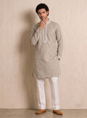 Light Grey Bhagalpuri Silk Kurta Pajama Set With Lace Work