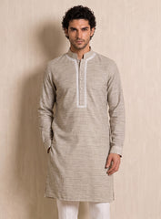 Light Grey Bhagalpuri Silk Kurta Pajama Set With Lace Work