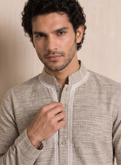 Light Grey Bhagalpuri Silk Kurta Pajama Set With Lace Work
