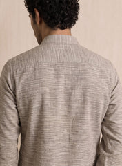 Light Grey Bhagalpuri Silk Kurta Pajama Set With Lace Work