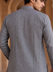 Gray Kurta Pajama Set With Pleating Work