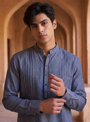 Blue Kurta Pajama Set With Pleating Work