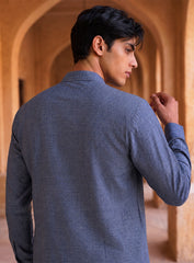 Blue Kurta Pajama Set With Pleating Work