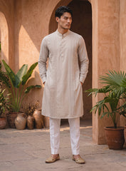 Natural Cream Kurta With Pleating Work