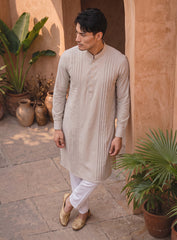 Natural Cream Kurta With Pleating Work