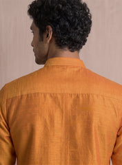 Orange Cotton Silk Kurta Pajama Set With Embroidery