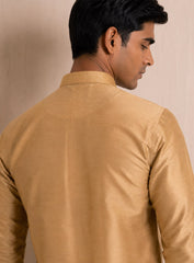 Golden Beige Cotton Silk Kurta Pajama Set With Embroidery