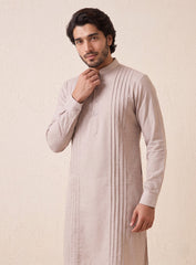 Cream Bhagalpuri Silk Kurta Pajama Set With Pleating Work