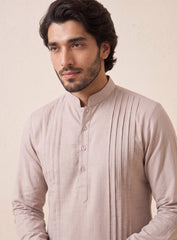 Cream Bhagalpuri Silk Kurta Pajama Set With Pleating Work