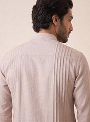 Cream Bhagalpuri Silk Kurta Pajama Set With Pleating Work