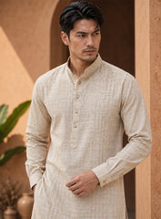 Cream Bhagalpuri Silk Kurta With Pleating Work