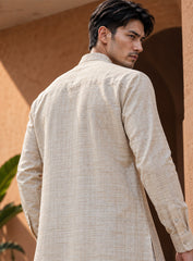 Cream Bhagalpuri Silk Kurta With Pleating Work