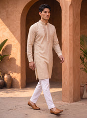 Cream Bhagalpuri Silk Kurta With Embroidery