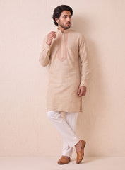 Cream Bhagalpuri Silk Kurta Pajama Set With Embroidery