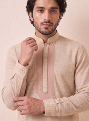 Cream Bhagalpuri Silk Kurta Pajama Set With Embroidery