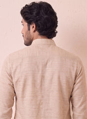 Cream Bhagalpuri Silk Kurta Pajama Set With Embroidery