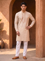 Cream Bhagalpuri Silk Kurta With Embroidery