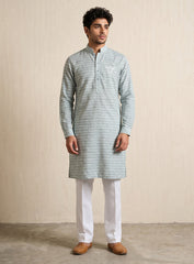 Sage Green Bhagalpuri Silk Kurta Pajama Set With Embroidery