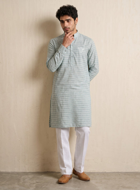 Sage Green Bhagalpuri Silk Kurta With Embroidery