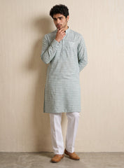 Sage Green Bhagalpuri Silk Kurta Pajama Set With Embroidery