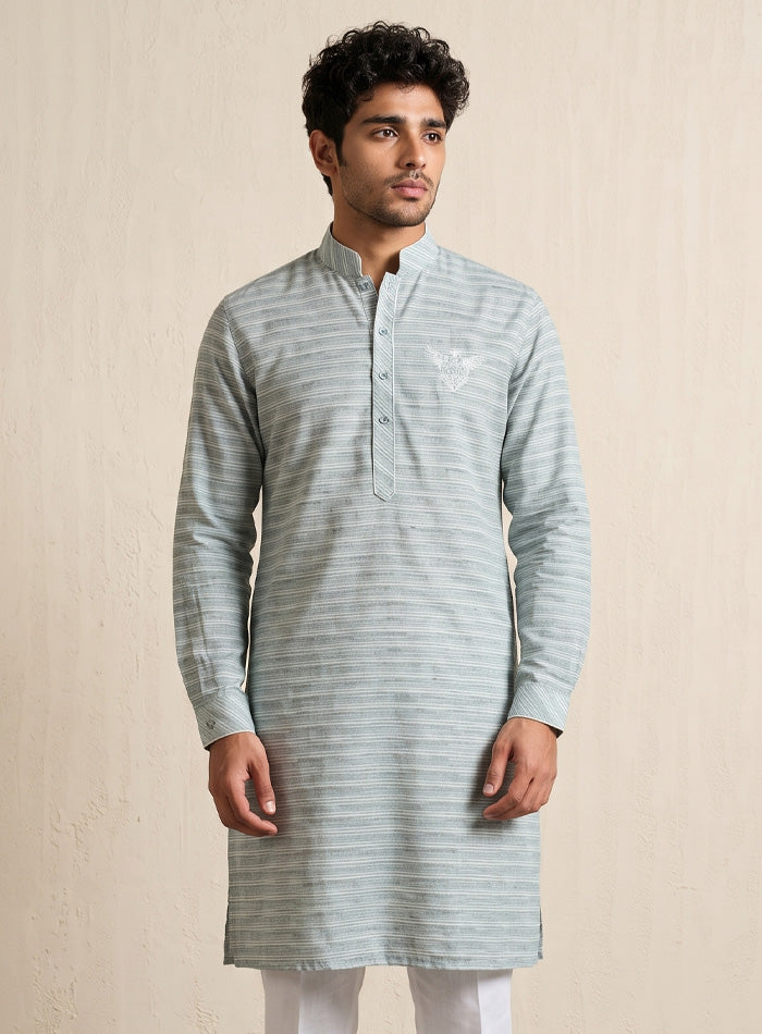 Sage Green Bhagalpuri Silk Kurta Pajama Set With Embroidery