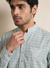 Sage Green Bhagalpuri Silk Kurta Pajama Set With Embroidery