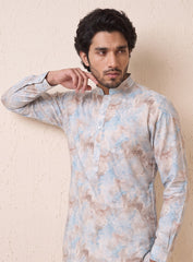 Blue & Blush Cotton Kurta Pajama Set With Embroidery