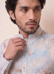 Blue & Blush Cotton Kurta Pajama Set With Embroidery