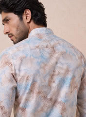 Blue & Blush Cotton Kurta Pajama Set With Embroidery