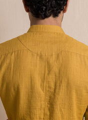 Mustard Yellow Cotton Silk Kurta Pajama Set With Embroidery