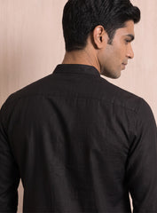 Black Cotton Silk Kurta Pajama Set With White Embroidery