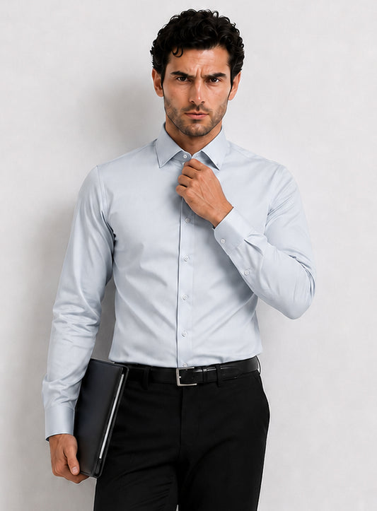 Sky Blue Cotton Satin Classic Formal Shirt